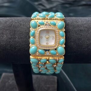 Adrienne Turquoise/Pearl/Gold/Crystal Quartz Bracelet Watch